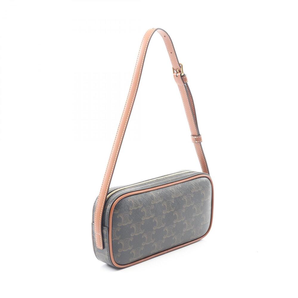 Celine Leather Brown Cuir Bag Black Canvas Camera Shoulder Triomphe